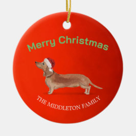 Santa Hat Hund Tan Dachshund Red God jul Julgransprydnad Keramik