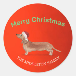 Santa Hat Hund Tan Dachshund Red God jul Runt Klistermärke
