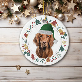 Santa Hat Irish Setter Helgdag Bilder Wand Julgransprydnad Keramik