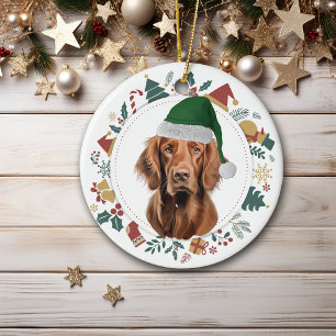Santa Hat Irish Setter Helgdag Bilder Wand Julgransprydnad Keramik