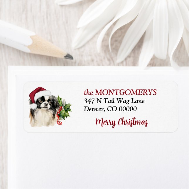 Santa Hat Japanese Chin Christmas Return Address Returadress Etikett (Insitu)