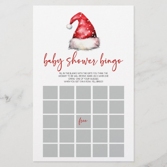 Santa Hat jul Bingo Baby Shower Game Brevpapper (Framsida)
