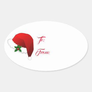 Santa Hat jul Helgdag Gift Märkre Sticker Ovalt Klistermärke