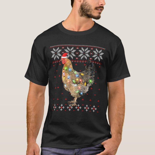 Santa Hat jul Ljus Chicken, Funny Julafton Tr T Shirt (Framsida)