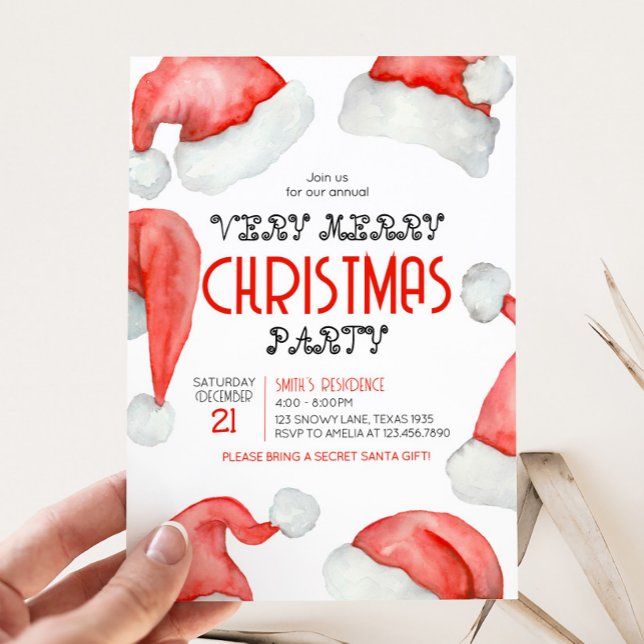 Santa Hat jul Party Inbjudningar (Festive Santa Hat Christmas Party Invitation)