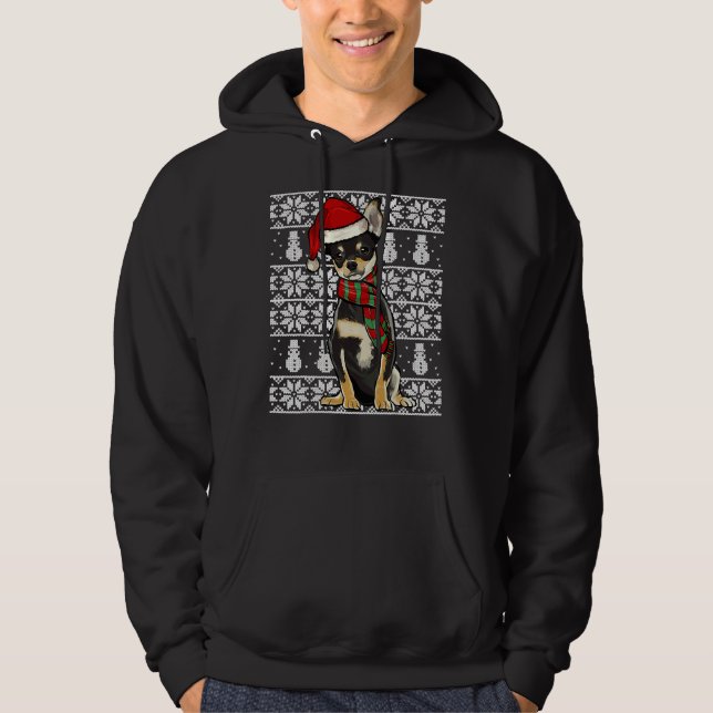 Santa Hat Julafton Black Chihuahua Ugly jul Hoodie (Framsida)