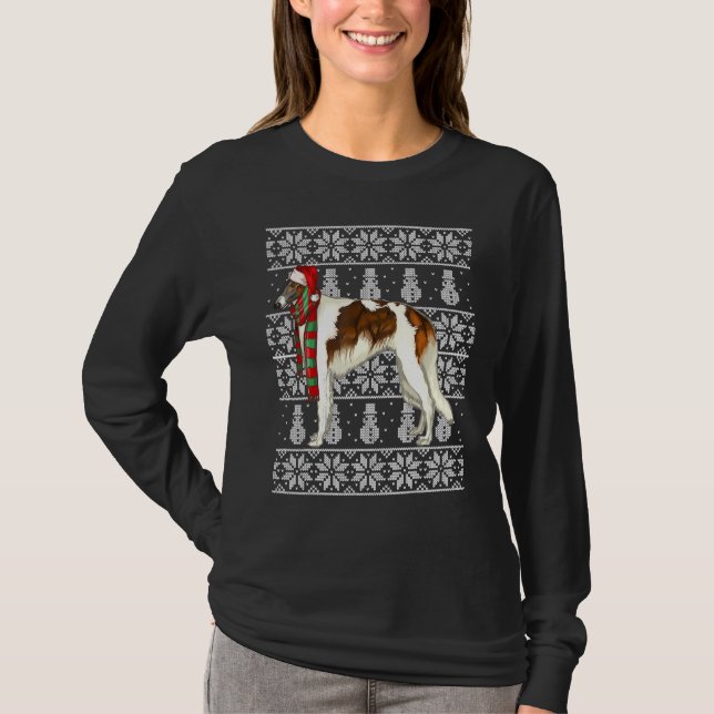 Santa Hat Julafton Borzoi Ugly jul T Shirt (Framsida)