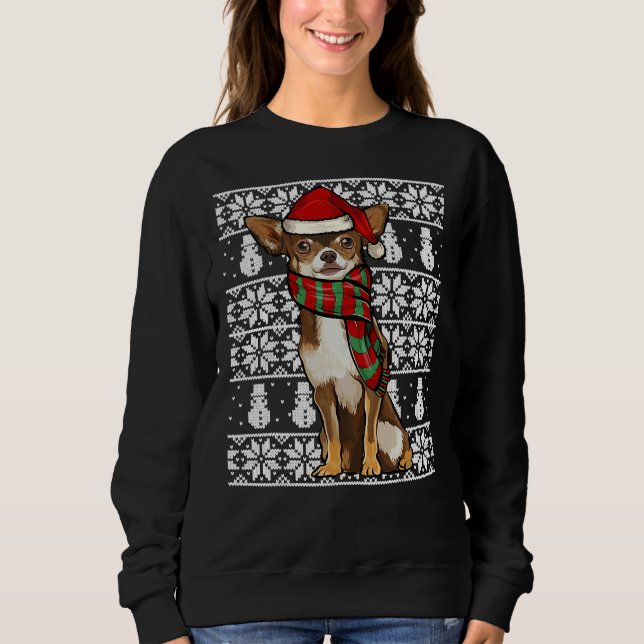 Santa Hat Julafton Brown Chihuahua Ugly T Shirt (Framsida)