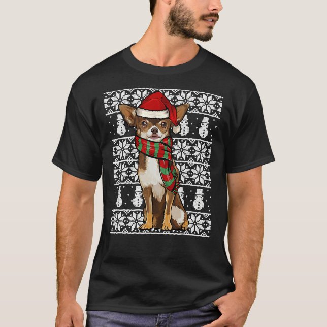 Santa Hat Julafton Brown Chihuahua Ugly T Shirt (Framsida)