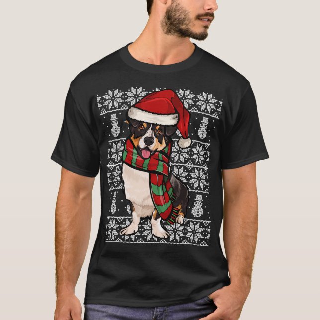 Santa Hat Julafton Cardigan Welsh Corgi Ugly jul T Shirt (Framsida)