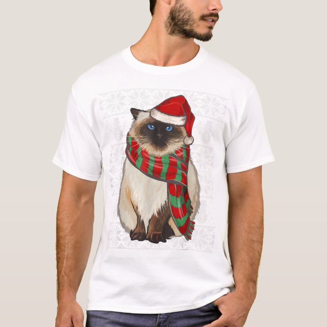 Santa Hat Julafton Himalayan Cat Ugly Chris T Shirt (Framsida)