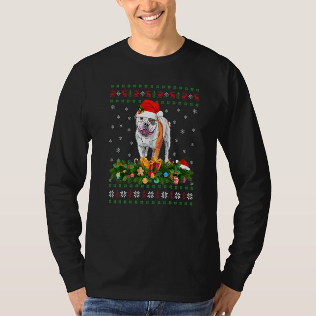 Santa Hat Julafton Lighting Ugly American Bulldog  T Shirt (Framsida)