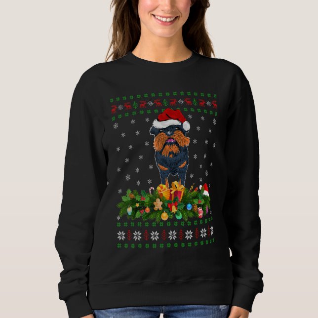 Santa Hat Julafton Lighting Ugly Brussels Griffon  T Shirt (Framsida)