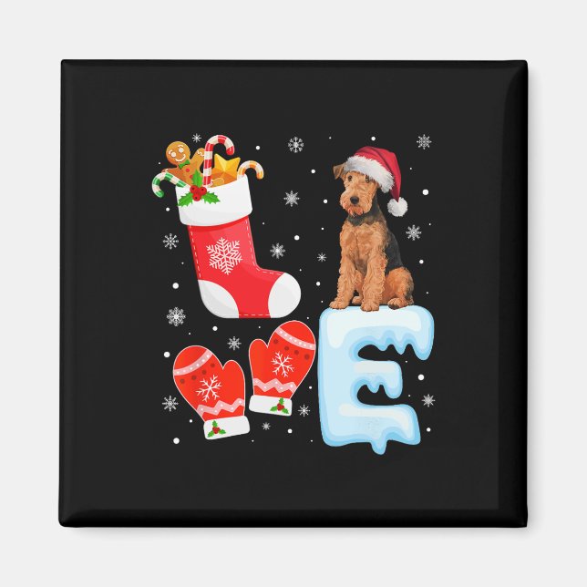 Santa Hat Julafton Stocking Helgdag Airedale Terri Magnet (Framsidan)