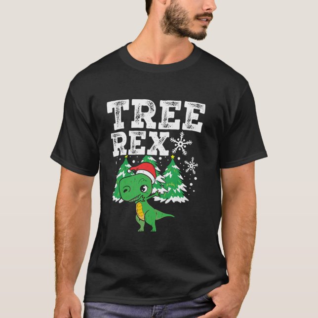 Santa Hat Julafton Träd Rex Dinosaur jul Long Sl T Shirt (Framsida)