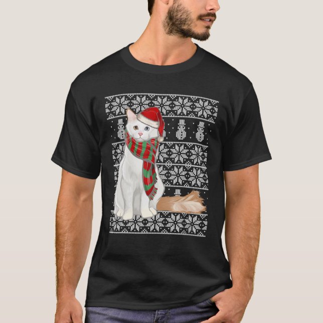 Santa Hat Julafton Turkiska Van Cat Ugly jul T Shirt (Framsida)