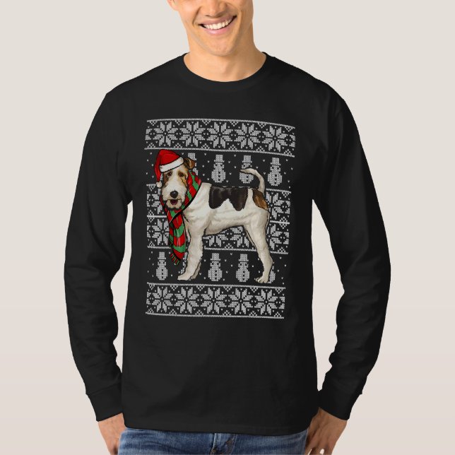 Santa Hat Julafton Wire Fox Terrier Ugly jul T Shirt (Framsida)