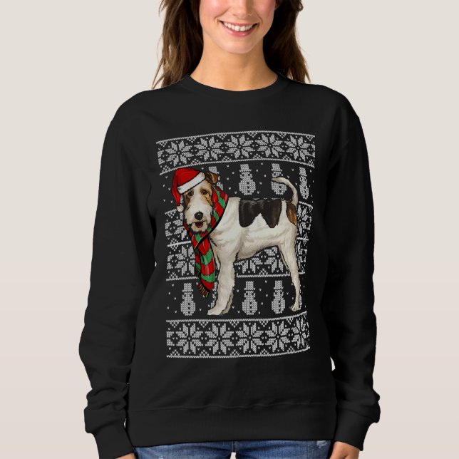 Santa Hat Julafton Wire Fox Terrier Ugly jul T Shirt (Framsida)