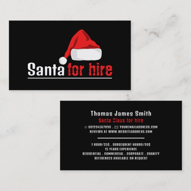 Santa Hat, Jultomten Entertainer Visitkort (Fram/baksida)