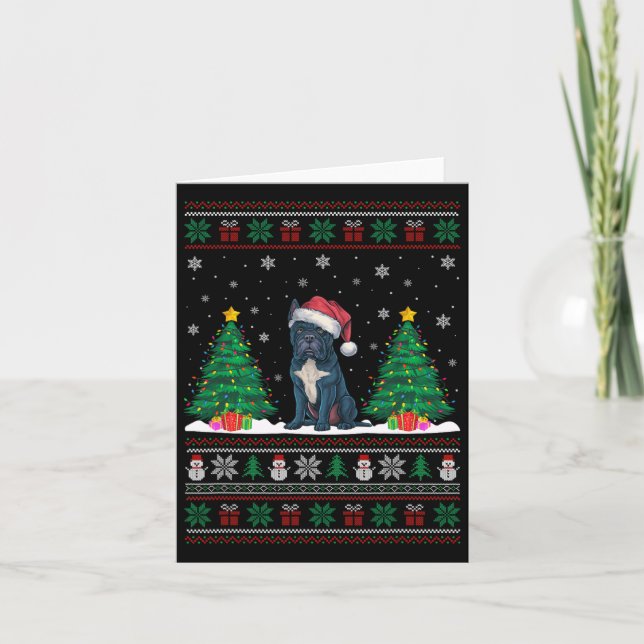 Santa Hat-Käppen Corso Hund Julgran Ljus Ugl Kort (Framsida)