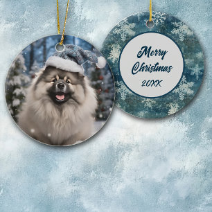 Santa Hat Keeshond Snowflake-jul Julgransprydnad Keramik