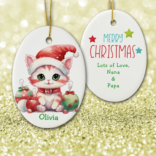 Santa Hat Kitten Kids Ceramic Ornament (Skapare uppladdad)