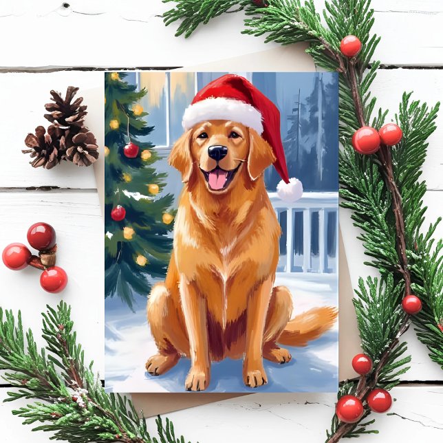 Santa Hat Labrador | God Jul Hundmålning Helg Vykort (Skapare uppladdad)