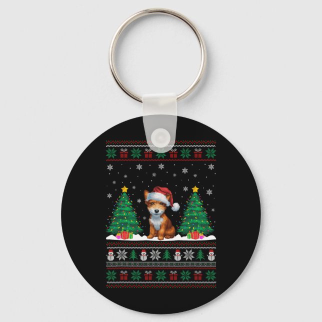 Santa Hat Leksak Fox Terrier Hund Träd Ljus Ugl Nyckelring (Framsida)