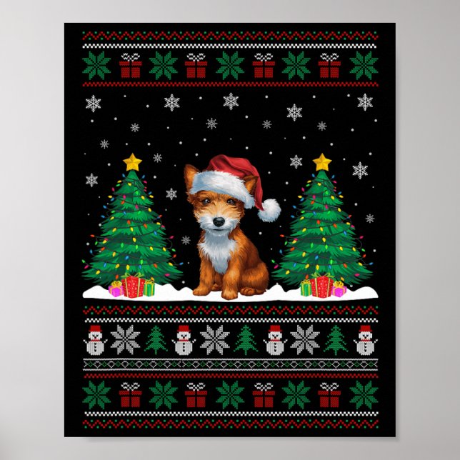 Santa Hat Leksak Fox Terrier Hund Träd Ljus Ugl Poster (Framsidan)
