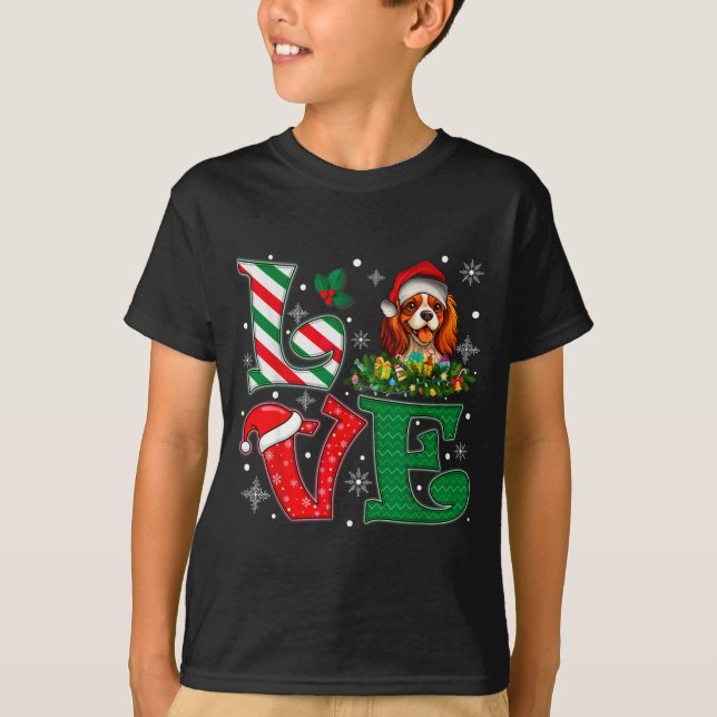 Santa Hat Love Cavalier King Charles Spaniel Dog X T Shirt (Framsida)