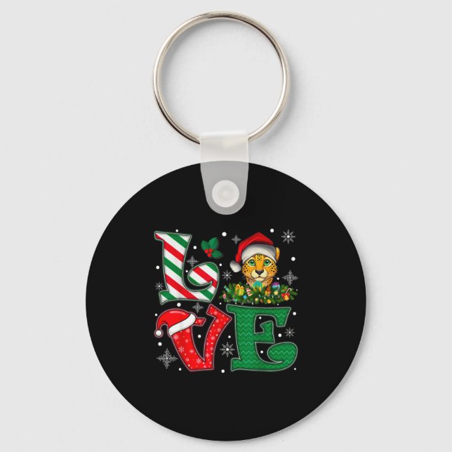 Santa Hat Love Cheetah Animal Xmas Men Women Girls Nyckelring (Framsida)