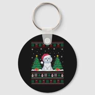 Santa Hat Maltese Hund Julgran Ljus Ugly S Nyckelring
