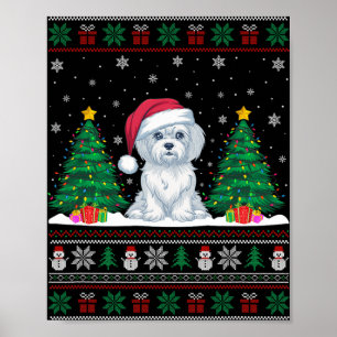 Santa Hat Maltese Hund Julgran Ljus Ugly S Poster