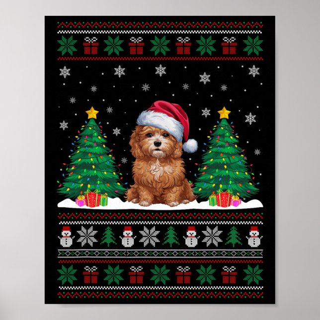 Santa Hat Maltipoo Hund Julgran Ljus Ugly Poster (Framsidan)