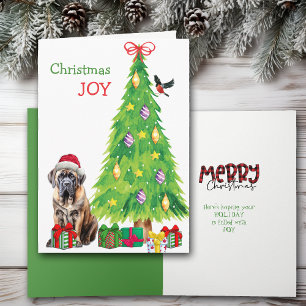 Santa Hat Mastiff, Bird och Julgran Helgkort