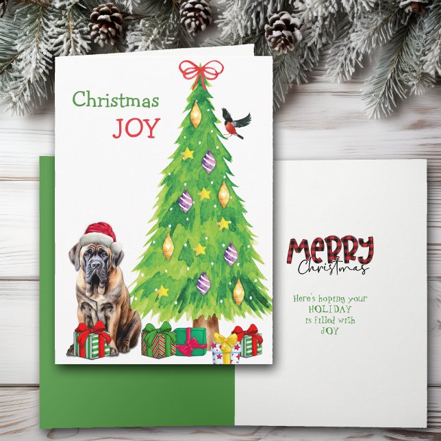 Santa Hat Mastiff, Bird och Julgran Helgkort (Skapare uppladdad)