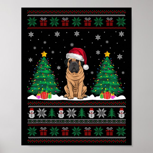 Santa Hat Mastiff Hund Julgran Ljus Ugly S Poster (Framsidan)