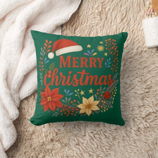 Santa Hat Merry Christmas Throw Pillow Kudde (Filt)