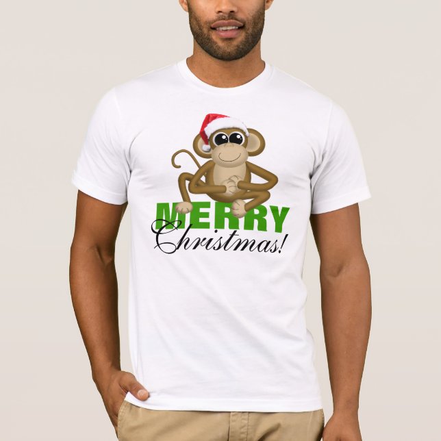 Santa Hat Monkey - "God jul" White Shirt T-shirt (Framsida)