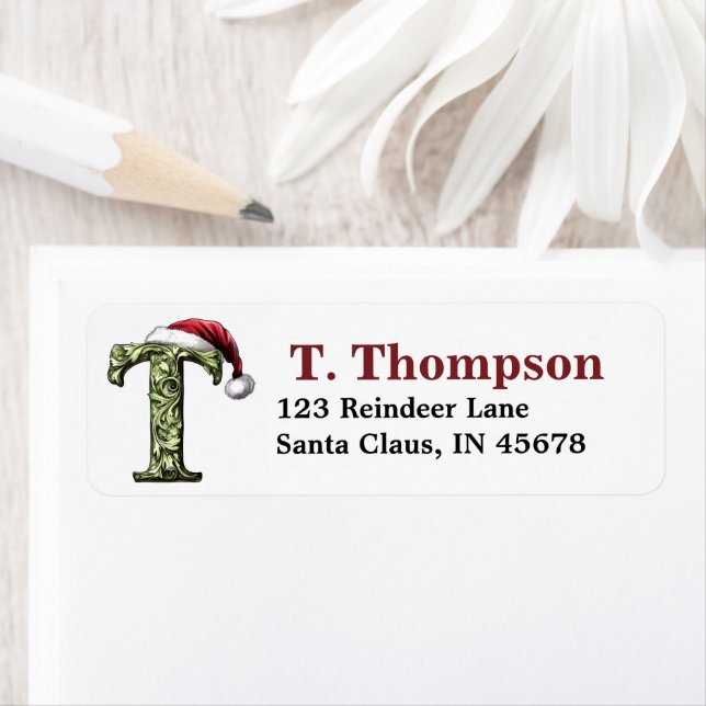 Santa Hat Monogram Returadress Etikett (Insitu)