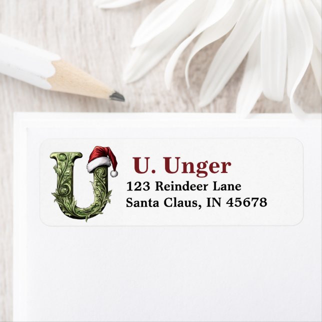 Santa Hat Monogram Returadress Etikett (Insitu)