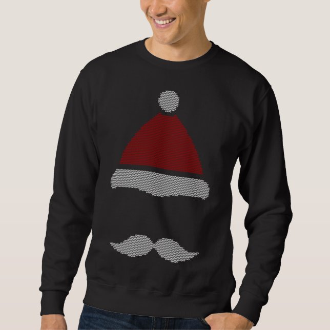 Santa Hat Mustache Ugly jul Lång Ärmad Tröja (Framsida)