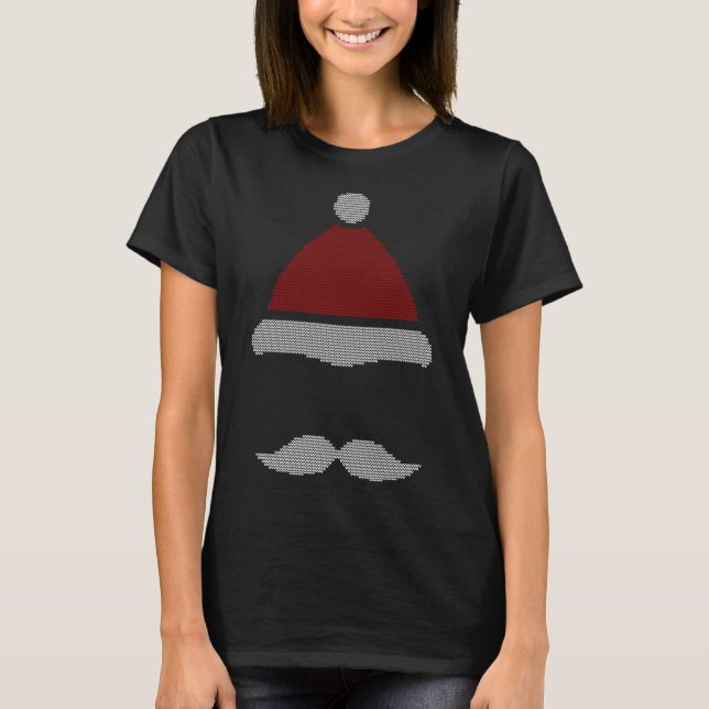 Santa Hat Mustache Ugly jul T Shirt (Framsida)