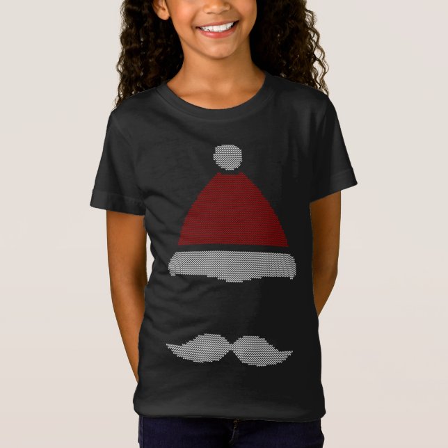 Santa Hat Mustache Ugly jul T Shirt (Framsida)