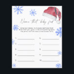 Santa hat - Namn det baby matspelet<br><div class="desc">Vinterbabyduschen! Jul baby! Vattenfärgshatt! Inbjudan dina gäster med den här vattenfärgen Santa hat och snöflingor - inbjudan till elegant för babydusch. Matchande objekt är tillgängliga.</div>