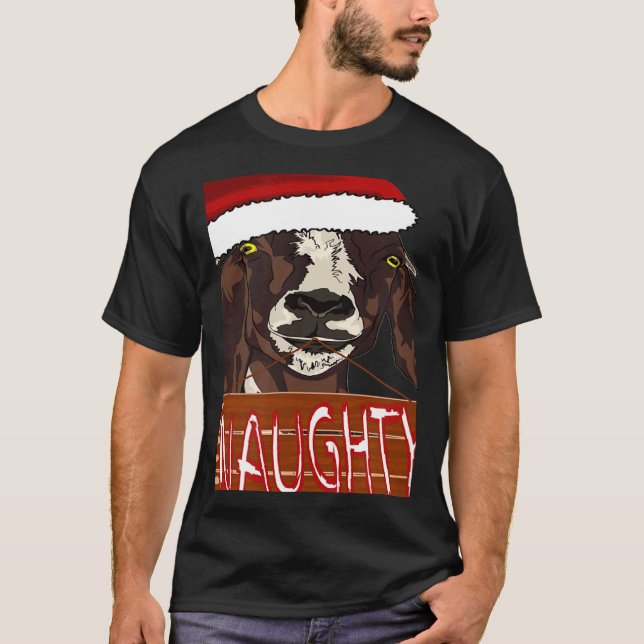 Santa Hat Naughty Sign Christmas Goat T Shirt (Framsida)