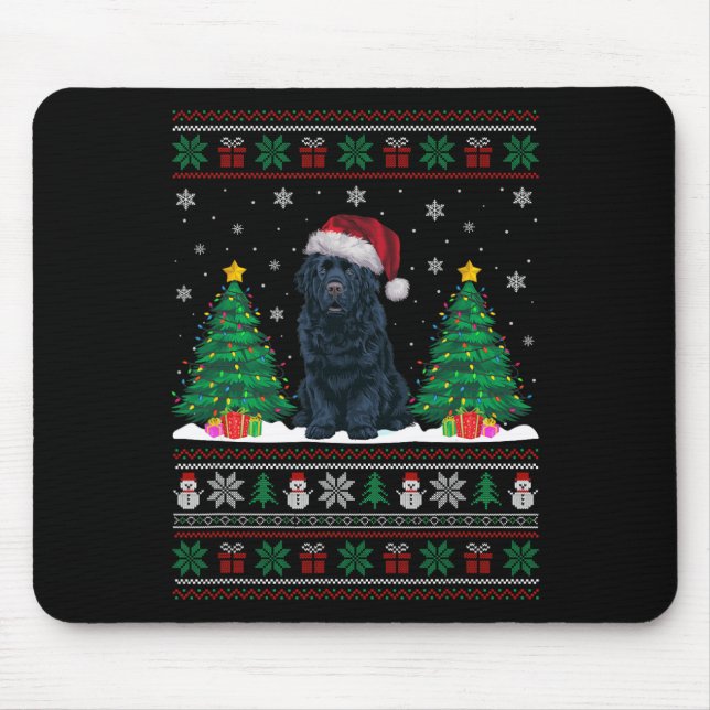 Santa Hat Newfoundland Hund Julafton Träd Ljus ugl Musmatta (Framsidan)