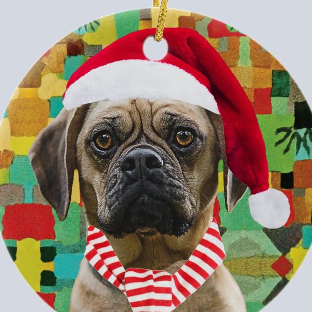 Santa Hat och Scarf med Photo jul-Hund Julgransprydnad Keramik (Skapare uppladdad)