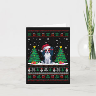 Santa Hat Papillon Hund Julgran Ljus Ugly Kort