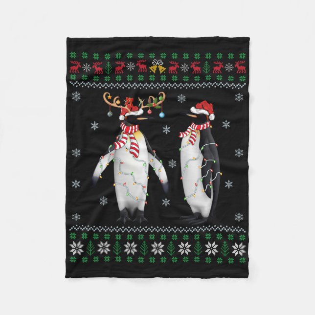 Santa Hat Penguin Bird Julafton Lighting Ugly Peng Fleecefilt (Framsidan)